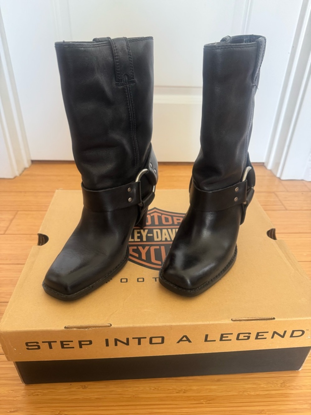 Harley-Davidson Black Leather Ring Harness Heeled Boots